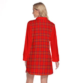 Burnett Modern Tartan Women's Lapel Shirt Dress With Long Sleeve